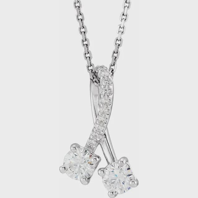 14K White .05 CTW Natural Diamond Semi-Set 16-18" Pendant, or Necklace,