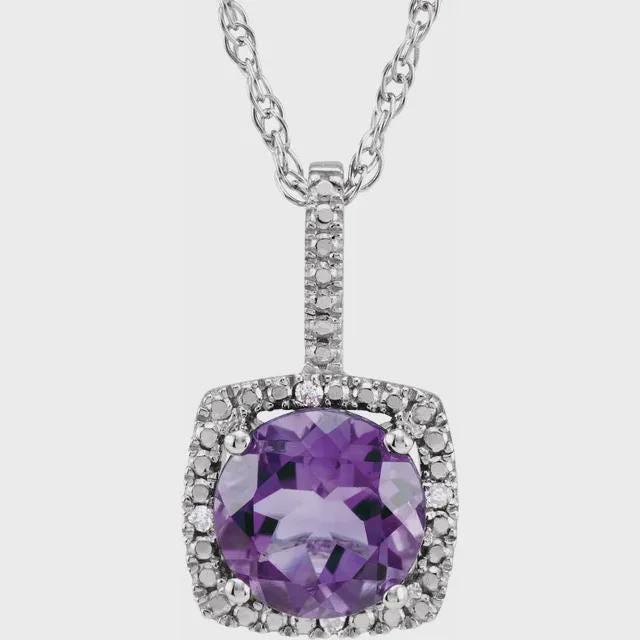 Sterling Silver 7 mm Birthstone & .015 CTW Natural Diamond 18" Necklace, or set your own gemstone