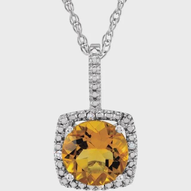 Sterling Silver 7 mm Birthstone & .015 CTW Natural Diamond 18" Necklace, or set your own gemstone