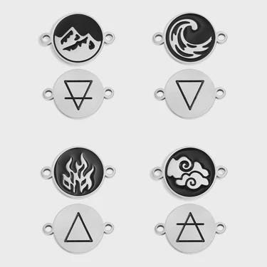 18K Gold PVD Stainless Steel Earth, Fire, Water, & Air Element Connector Charms, in Gold or Silver available