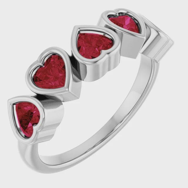 Sterling Silver Five-Stone Heart Ring: Lab Diamond or Black Onyx