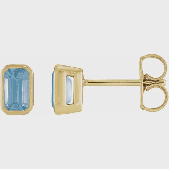 Lab-Grown Ruby Tapered Bezel Earrings in 14k Yellow Gold, sold by the pair