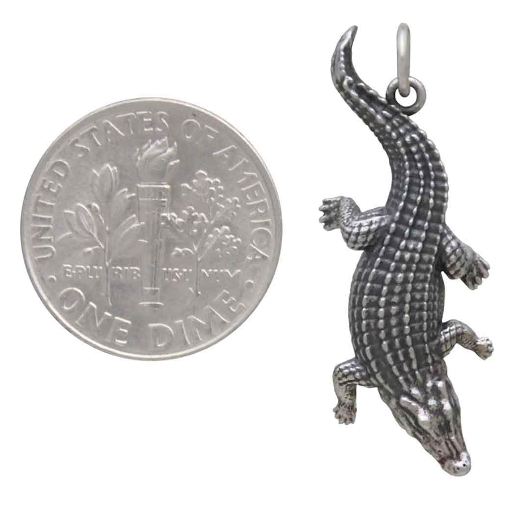 Sterling Silver Alligator Pendant 30x12mm