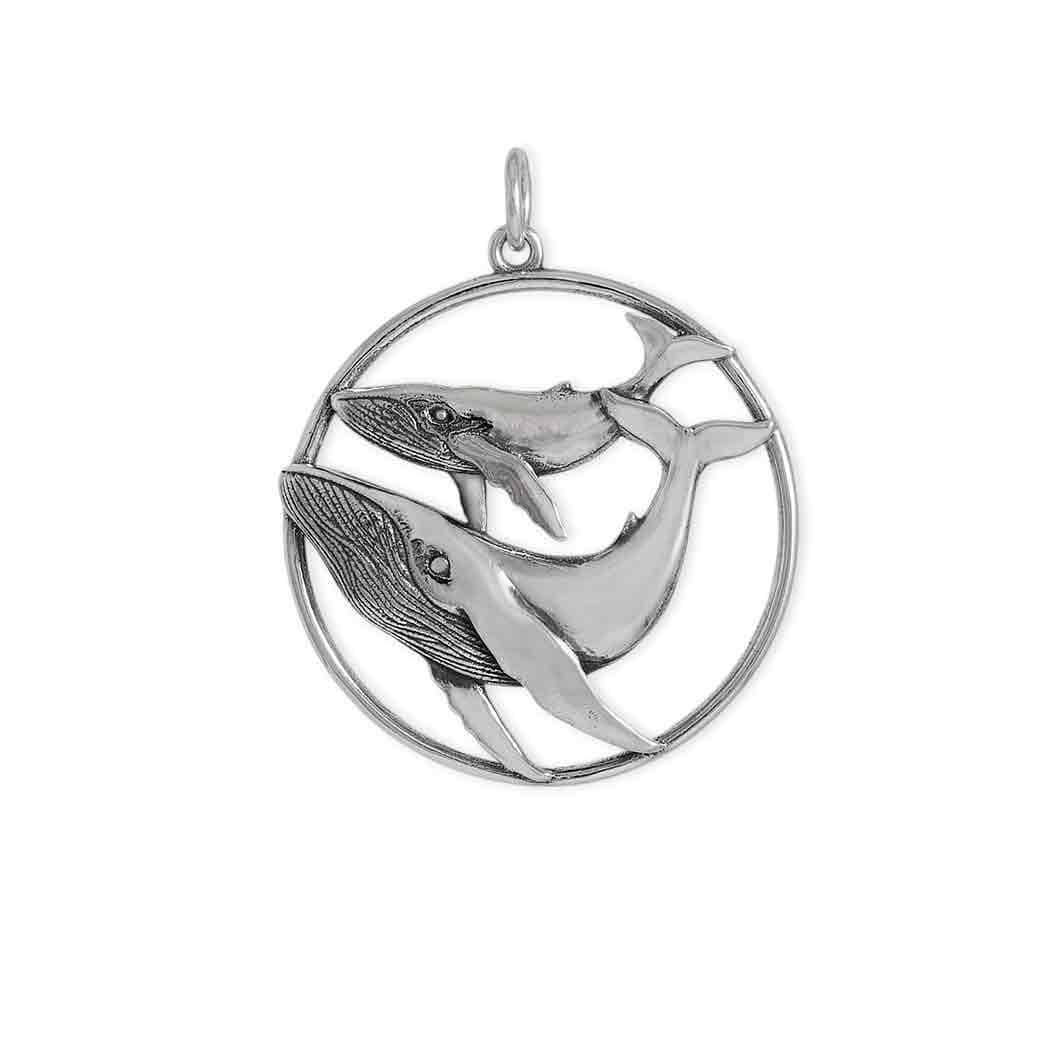 Sterling Silver Mama and Baby Whale Pendant 31x25mm