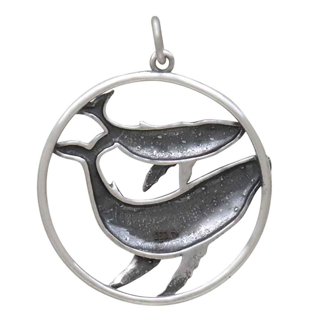 Sterling Silver Mama and Baby Whale Pendant 31x25mm