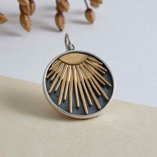 Sterling Silver Mixed Metal Sunray Pendant 25x20mm