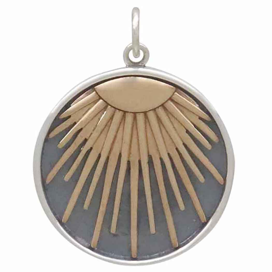 Sterling Silver Mixed Metal Sunray Pendant 25x20mm