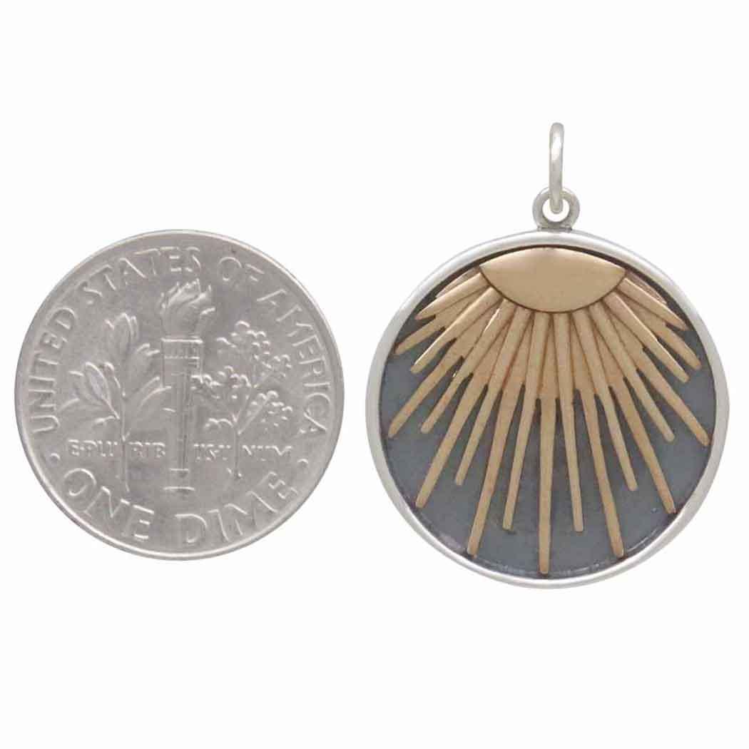 Sterling Silver Mixed Metal Sunray Pendant 25x20mm