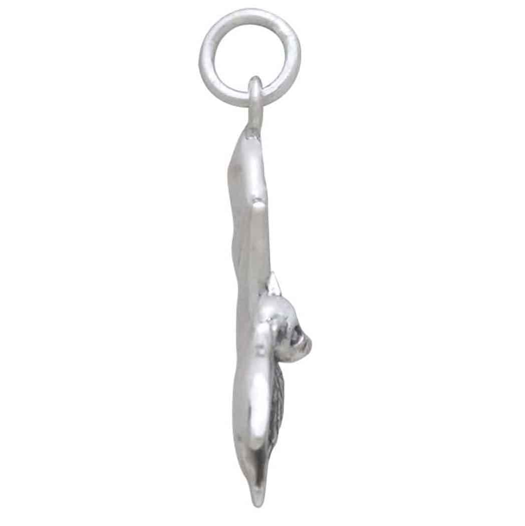 Sterling Silver Realistic Sideways Flying Bat Charm 26x18mm