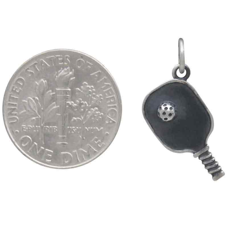 Sterling Silver Pickleball Paddle and Ball Charm 22x9mm