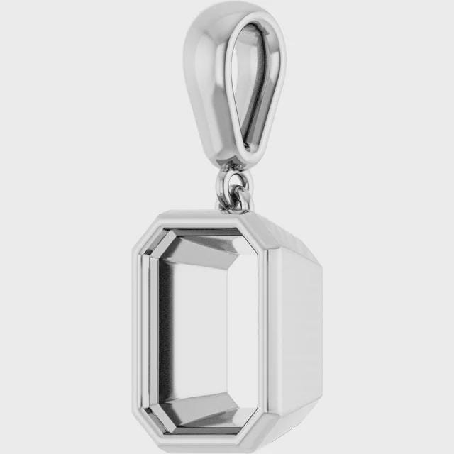 Sterling Silver Emerald Charm Pendant Mounting, 14k Gold Bezel Setting (10x8mm)