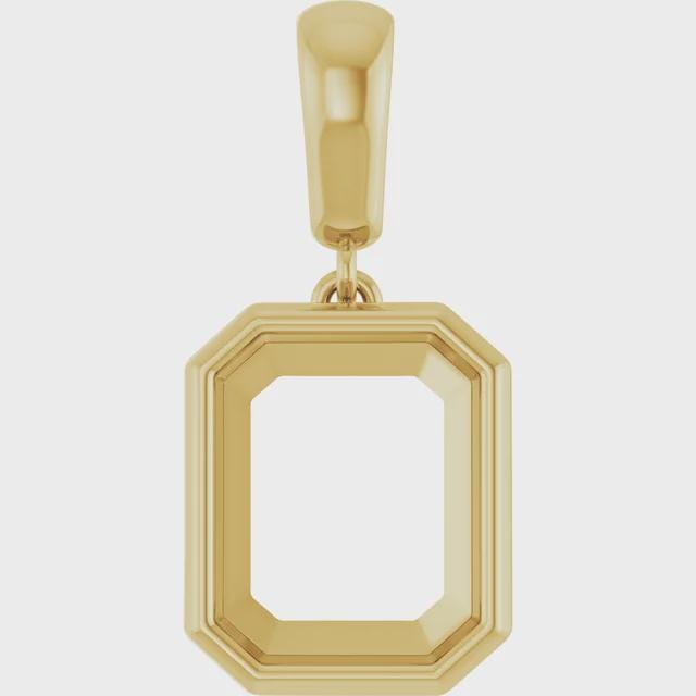 Sterling Silver Emerald Charm Pendant Mounting, 14k Gold Bezel Setting (10x8mm)