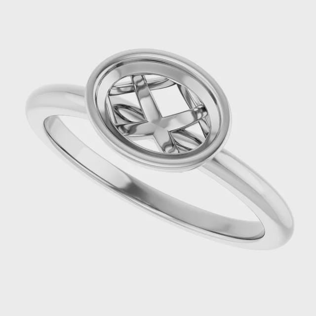 Oval Bezel Solitaire ring Mounting, East West Setting, in Sterling Silver or 14k Gold,