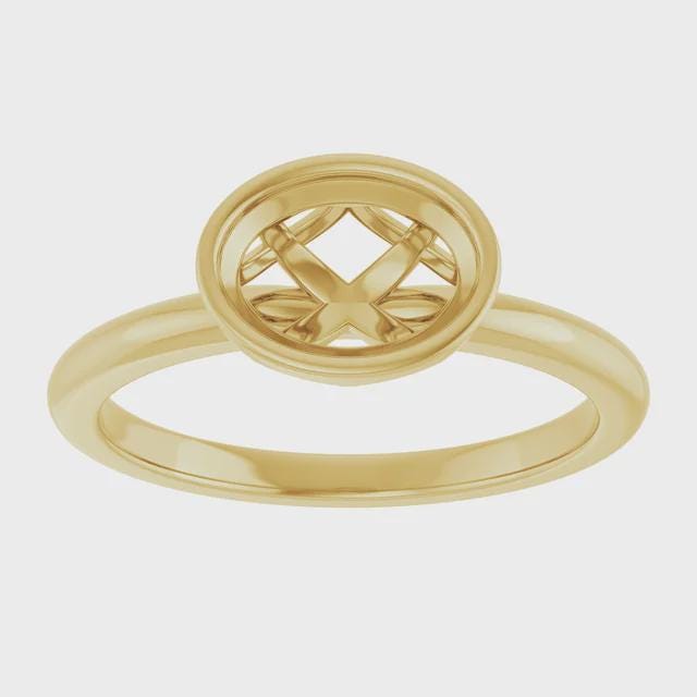 Oval Bezel Solitaire ring Mounting, East West Setting, in Sterling Silver or 14k Gold,
