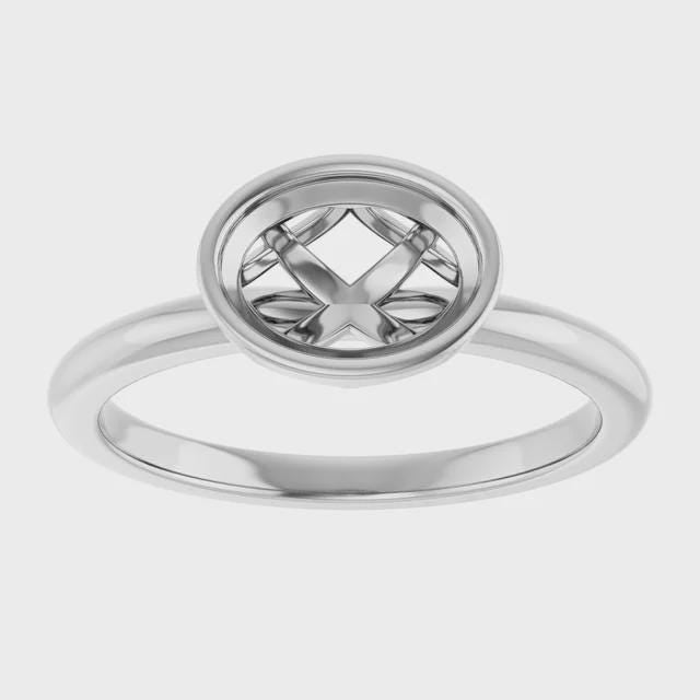 Oval Bezel Solitaire ring Mounting, East West Setting, in Sterling Silver or 14k Gold,