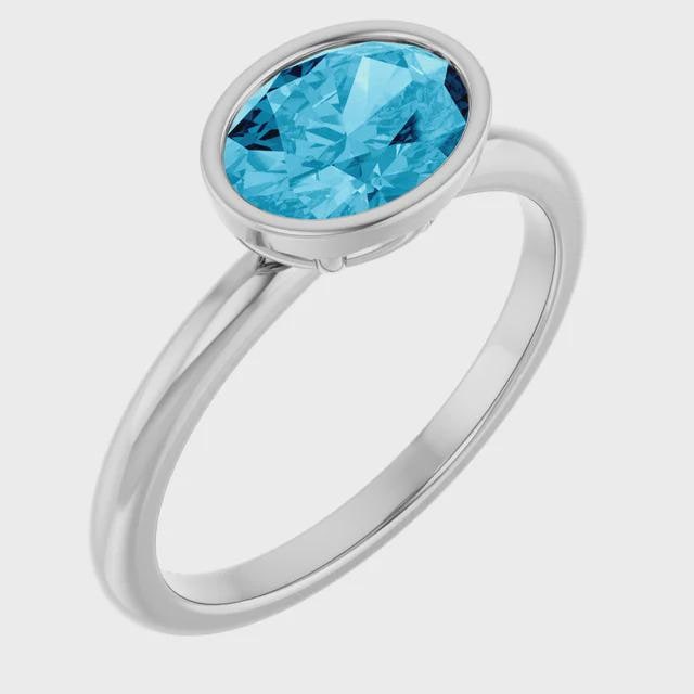 Oval Bezel Solitaire ring Mounting, East West Setting, in Sterling Silver or 14k Gold,