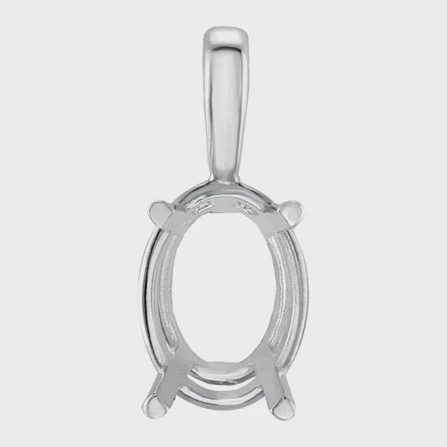 Oval 4-Prong Pendant Mounting in Sterling silver, 10k or 14k Gold, choose your size and precious metal