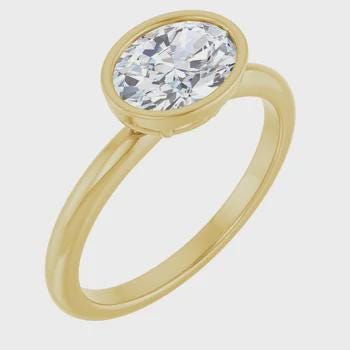 Oval Bezel Solitaire ring Mounting, East West Setting, in Sterling Silver or 14k Gold,