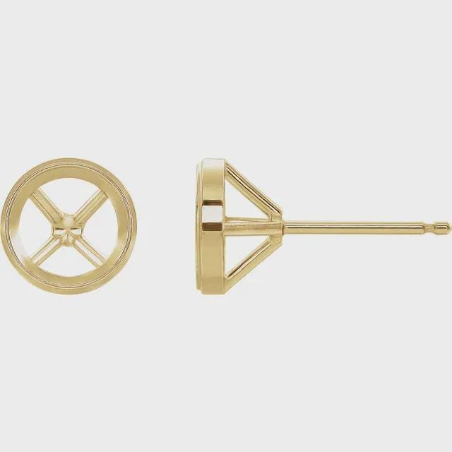 Round Bezel-Set Cocktail-Style Earring Mounting, available in Sterling Silver or 14k Gold, 2 setting sizes