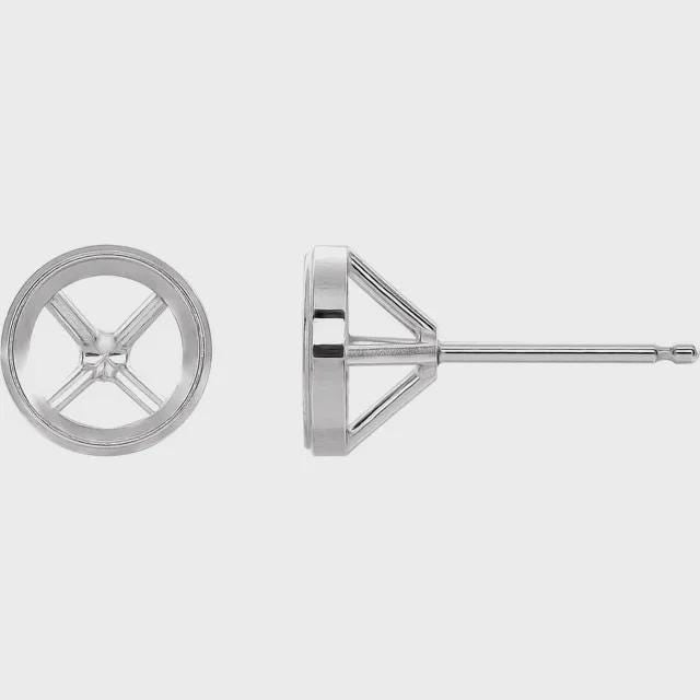 Round Bezel-Set Cocktail-Style Earring Mounting, available in Sterling Silver or 14k Gold, 2 setting sizes