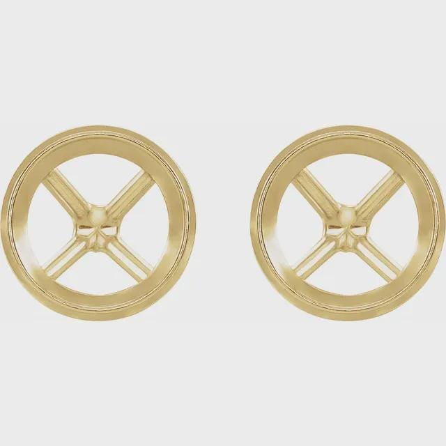 Round Bezel-Set Cocktail-Style Earring Mounting, available in Sterling Silver or 14k Gold, 2 setting sizes