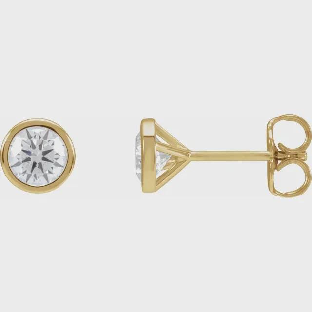 Round Bezel-Set Cocktail-Style Earring Mounting, available in Sterling Silver or 14k Gold, 2 setting sizes