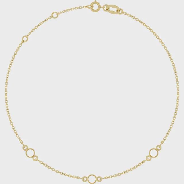 10K Yellow Gold Bezel-Set Station Necklace, Adjustable 16-18 Inch Chain