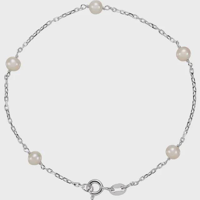 Sterling Silver Cultured White Freshwater Pearl 5-Station 7" Bracelet or 18" Necklace