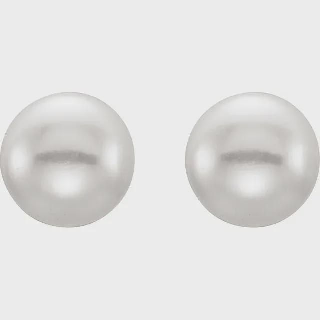 5-6 mm Cultured White Freshwater Button Pearl Earrings in Sterling Silver or 14k Gold