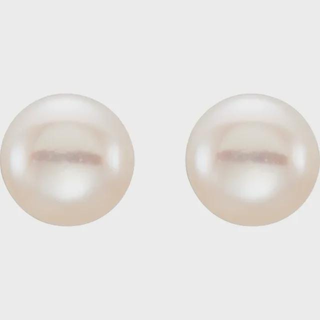 5-6 mm Cultured White Freshwater Button Pearl Earrings in Sterling Silver or 14k Gold