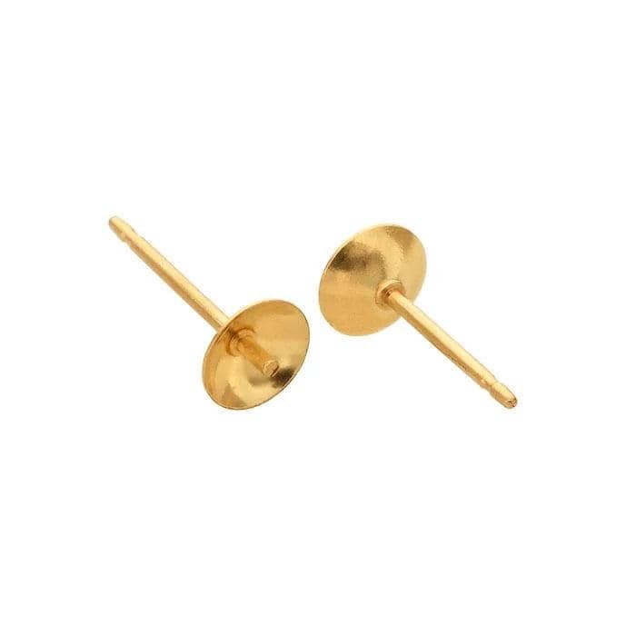 14/20 Yellow Gold-Filled Pearl Post Earring Mounting, 4mm and 5mm cups