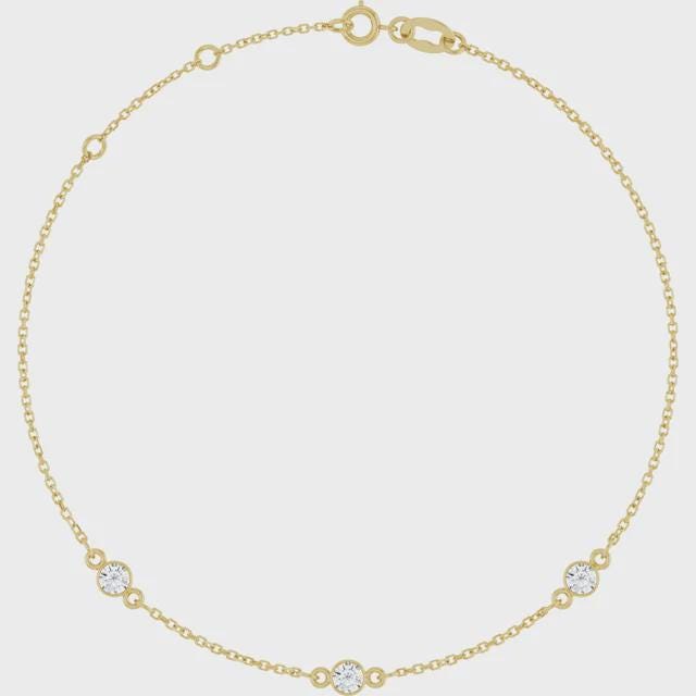 10K Yellow Gold Bezel-Set Station Necklace, Adjustable 16-18 Inch Chain