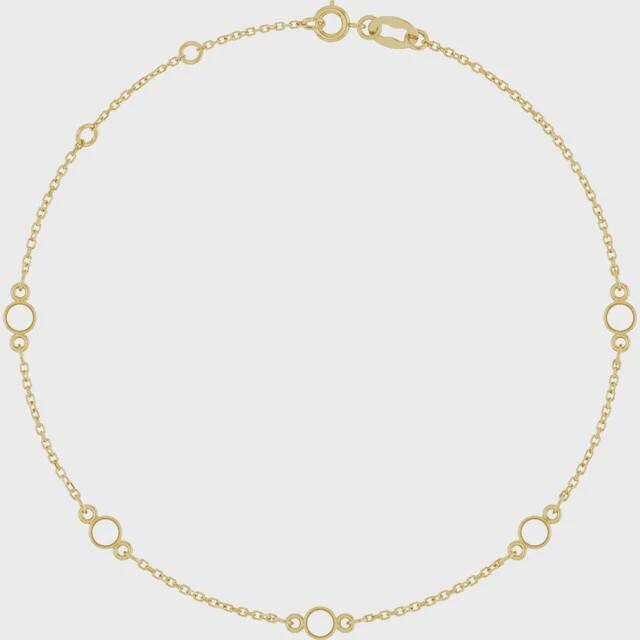 10K Yellow Gold Bezel-Set Station Necklace, Adjustable 16-18 Inch Chain