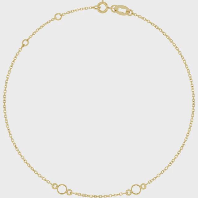 10K Yellow Gold Bezel-Set Station Necklace, Adjustable 16-18 Inch Chain