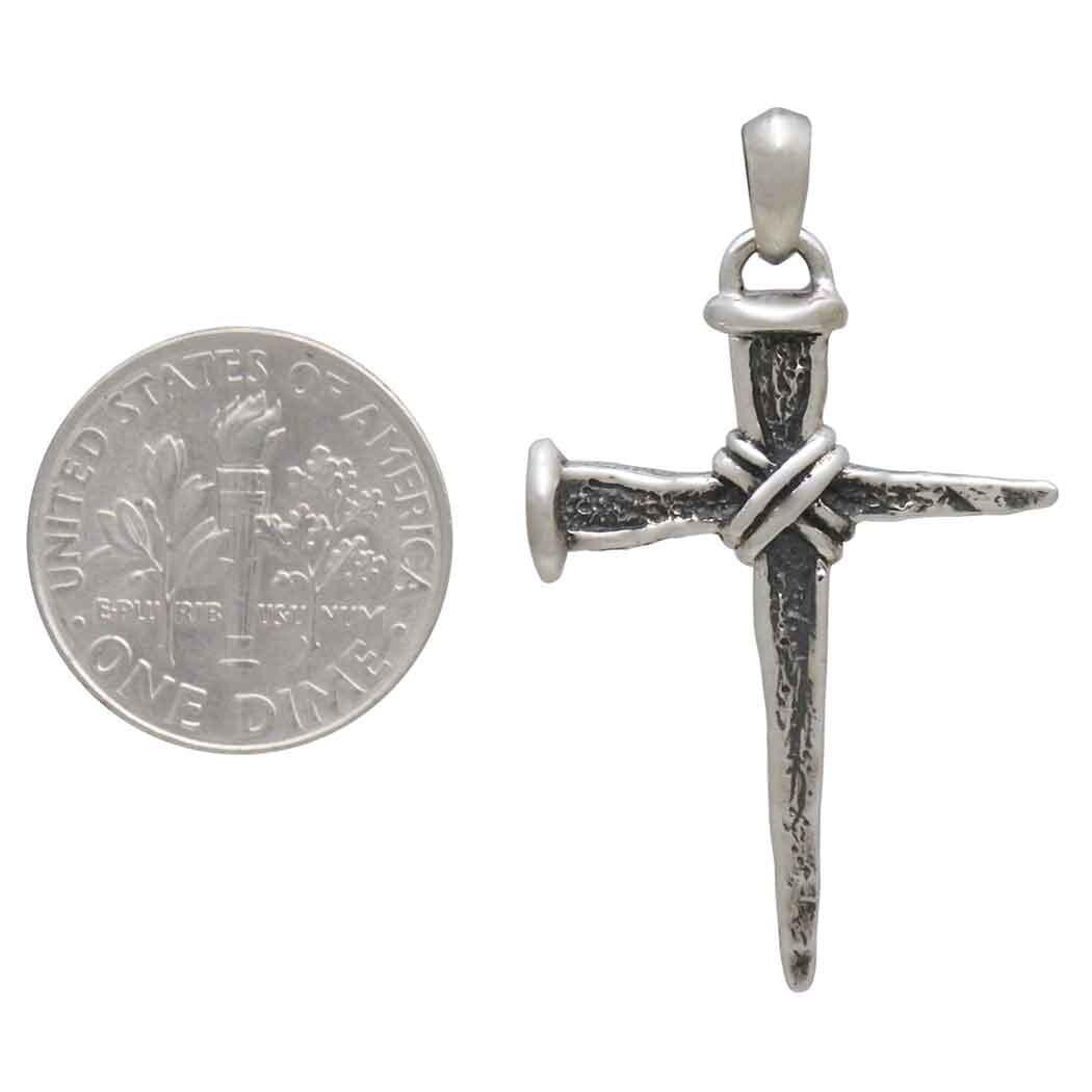 Sterling Silver Stake Cross Pendant 37x22mm
