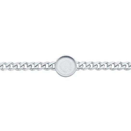 Sterling Silver 4.4mm Diamond-Cut Curb Chain Bracelet with 10mm Round Bezel