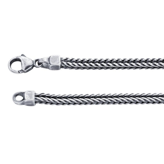 Sterling Silver 3.5mm Oxidized Square Foxtail Chain, 30 inch